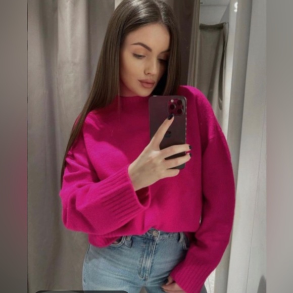 🛍️NEW ZARA KNIT SWEATER FUCHSIA SWEATER - Picture 1 of 5
